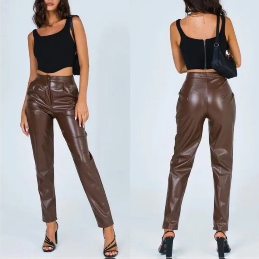 Princess Polly Love Club Faux Leather Pants Brown Size 2 - Picture 10 of 10